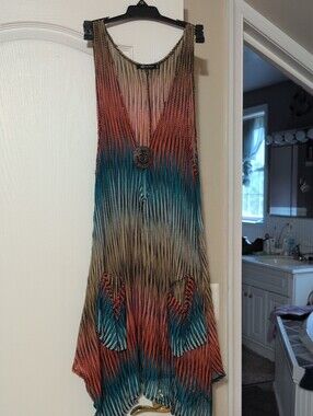 Boho Ombre Sleeveless Maxi Cover Up  Teal & Rust